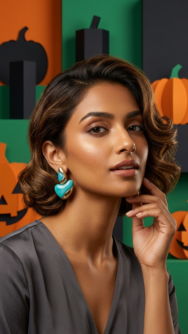 Sculptural Gold & Enamel Heart Drop Earrings
