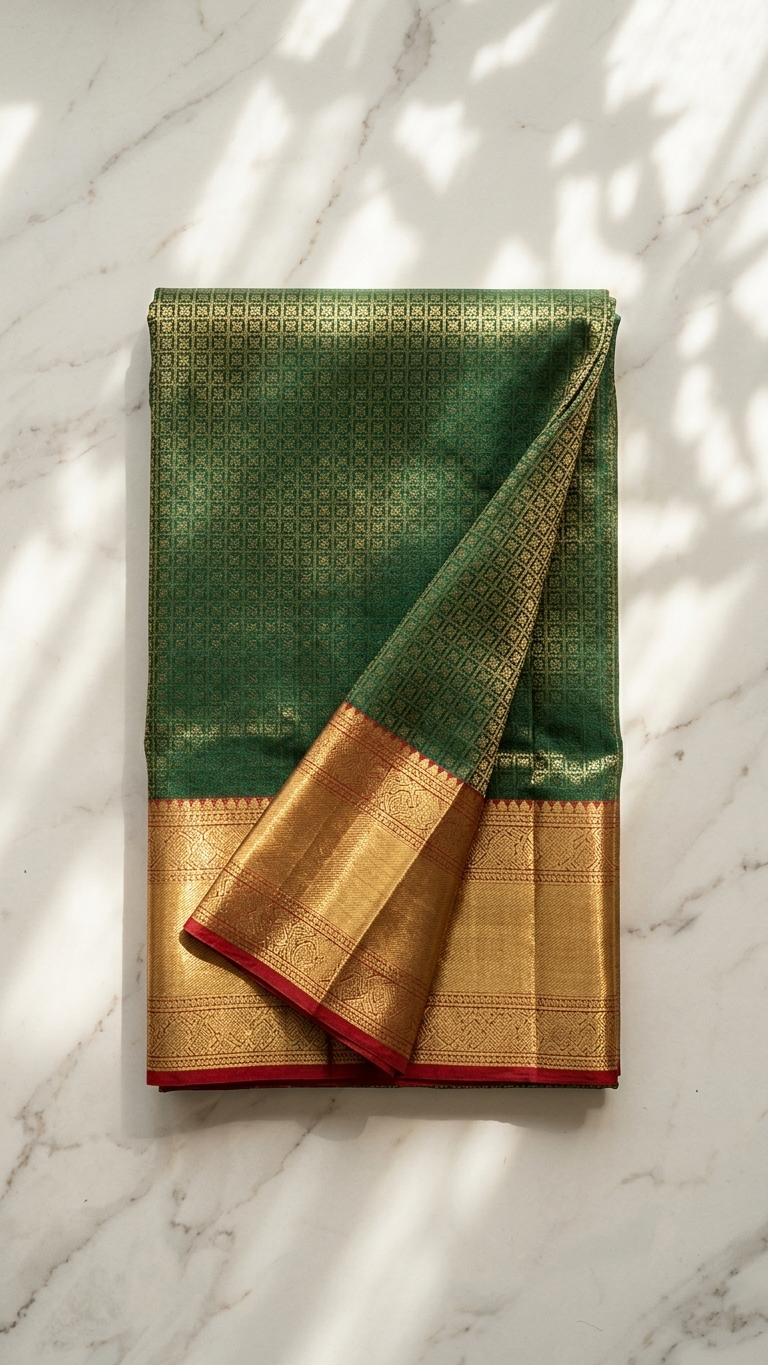 Jacquard Saree With Blouse For Women (Green, 6.3M)