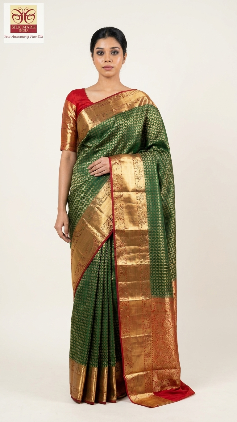 Jacquard Saree With Blouse For Women (Green, 6.3M)