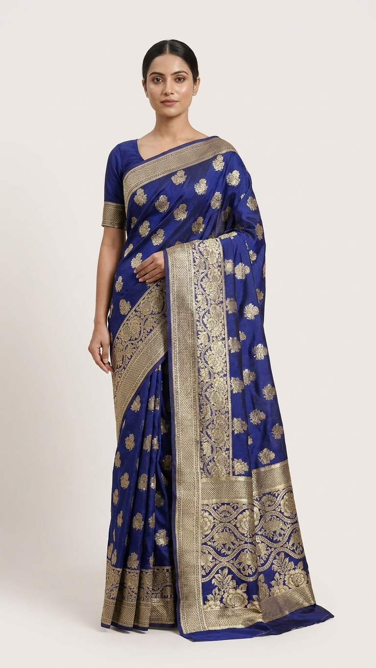 Jacquard Foil Printed Saree for Women (Black, 6.3 m)
