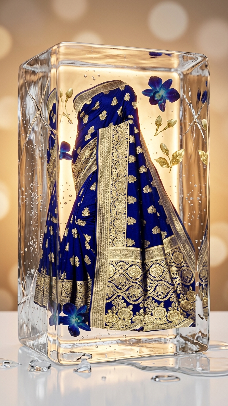 Jacquard Foil Printed Saree for Women (Black, 6.3 m)