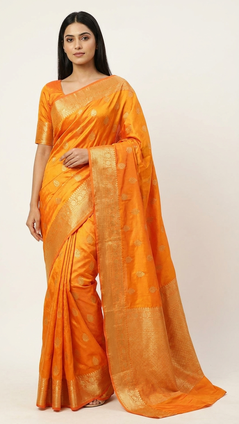 Banarasi Silk Saree With Blouse For Women (Dark Purple, 6.3M)