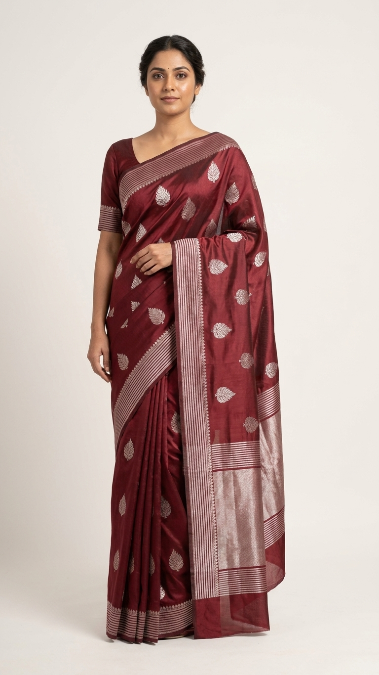 Art Silk Saree With Blouse For Women (Dark Red, 6.3M)