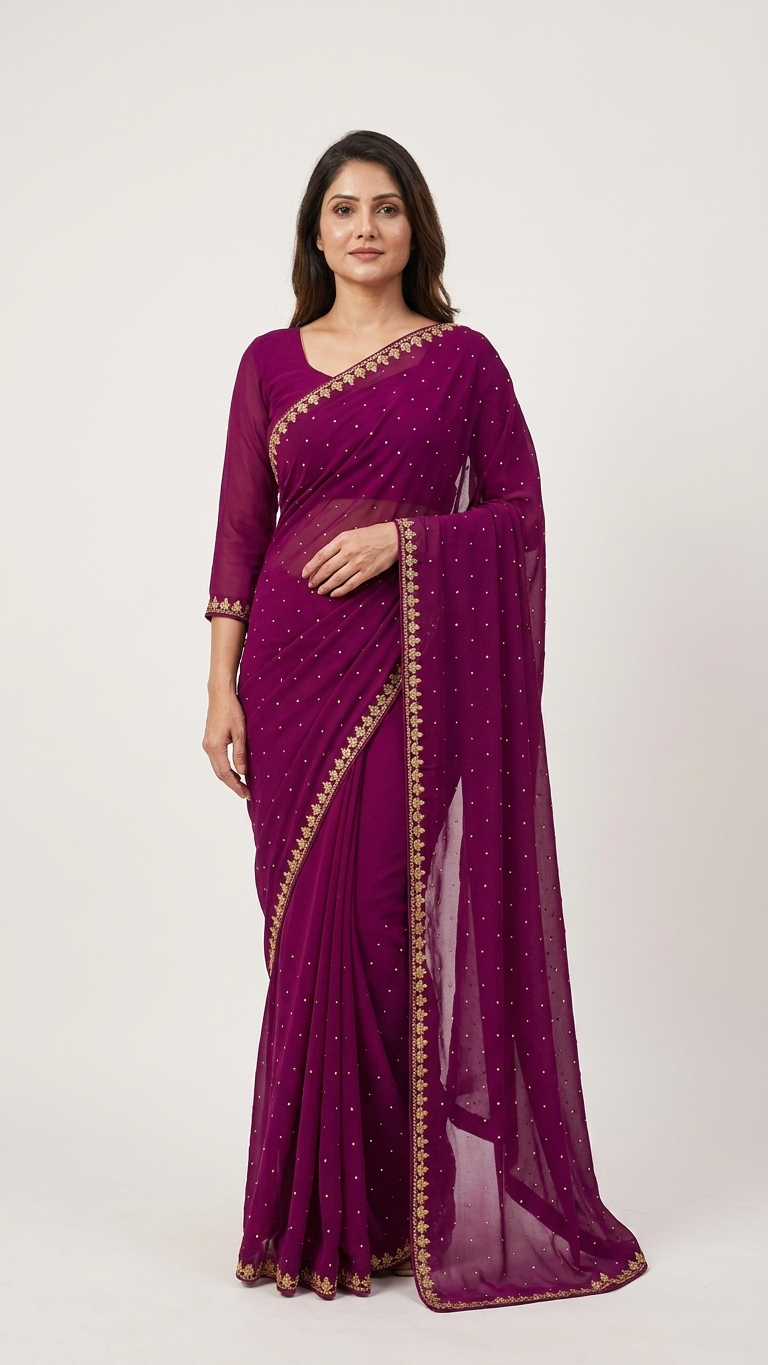 Lycra Blend Solid Saree for Women (Purple, 6.3 m)