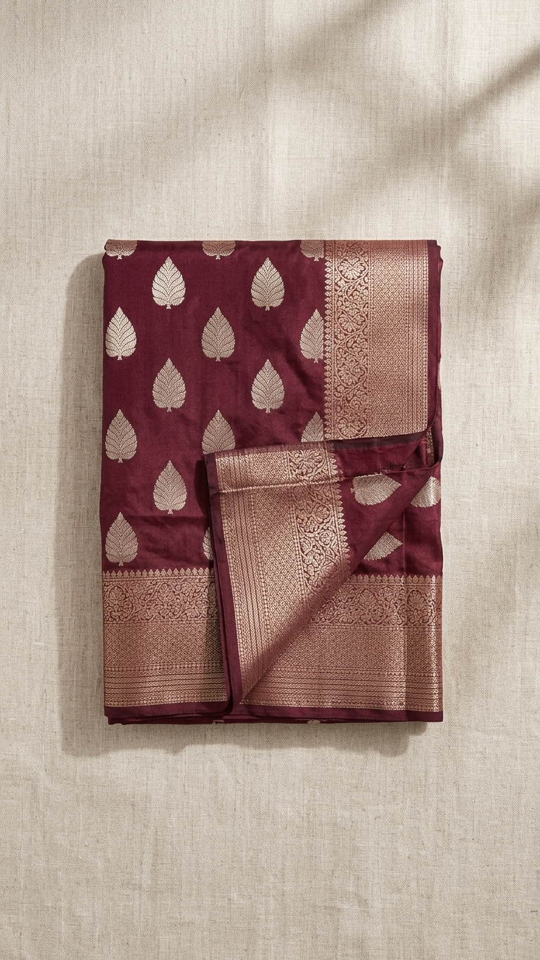 Art Silk Saree With Blouse For Women (Dark Red, 6.3M)