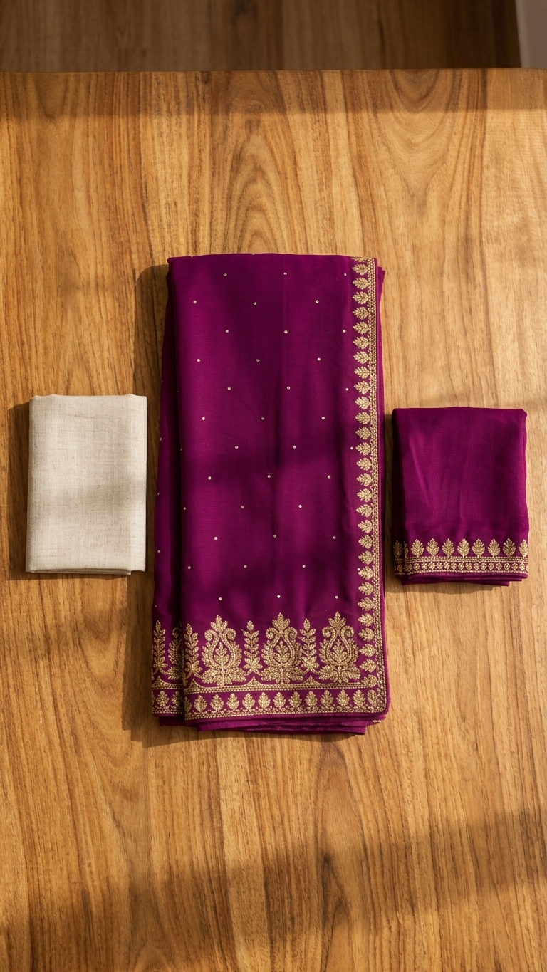 Lycra Blend Solid Saree for Women (Purple, 6.3 m)