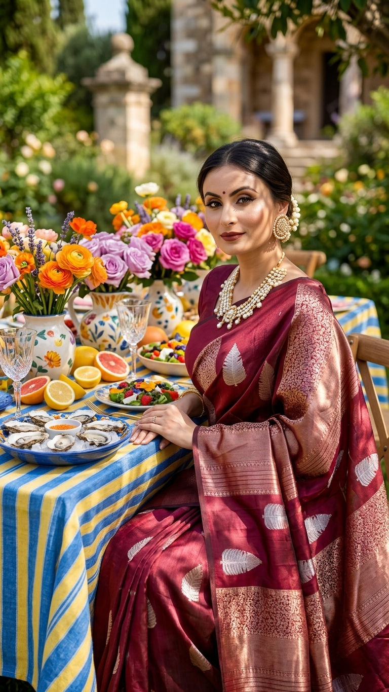 Art Silk Saree With Blouse For Women (Dark Red, 6.3M)