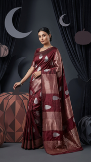 Art Silk Saree With Blouse For Women (Dark Red, 6.3M)