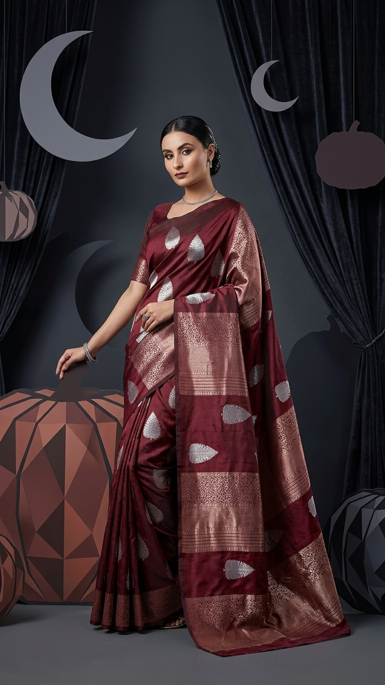 Art Silk Saree With Blouse For Women (Dark Red, 6.3M)