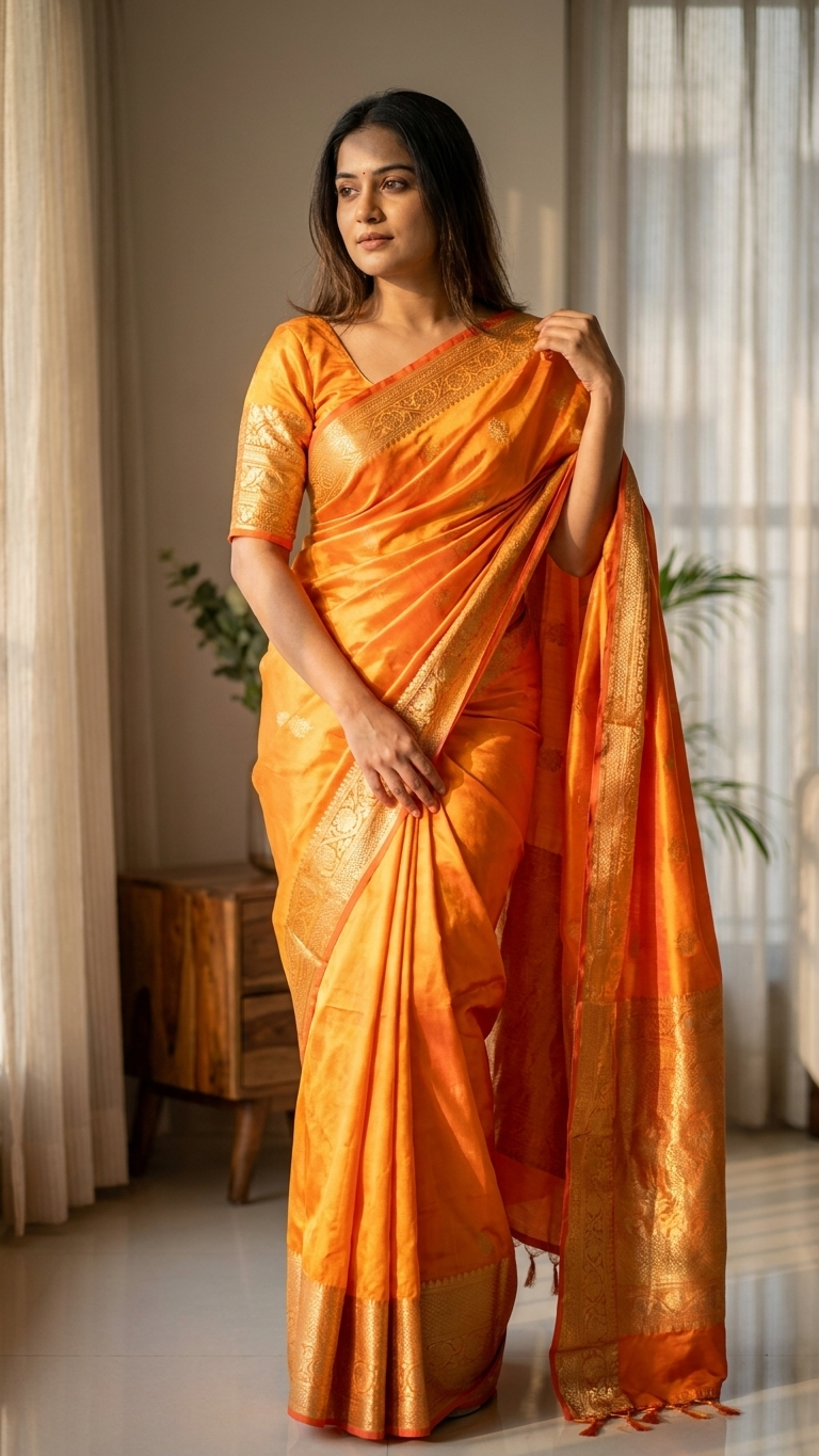 Banarasi Silk Saree With Blouse For Women (Dark Purple, 6.3M)