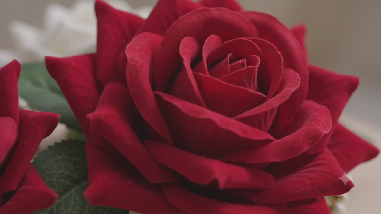 Load video: Realistic Rose Hair Clip with Leaves &amp; Pearl Buds – Set of 2