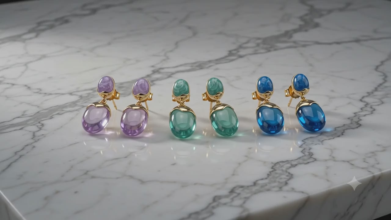 Load video: Gold-Tone Resin Teardrop Dome Drop Earrings