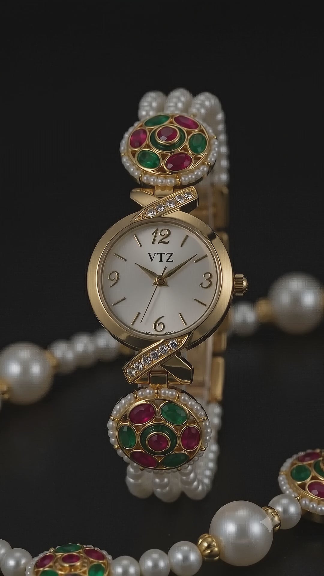 Load video: Kundan Meenakari Pearl Bracelet Watch