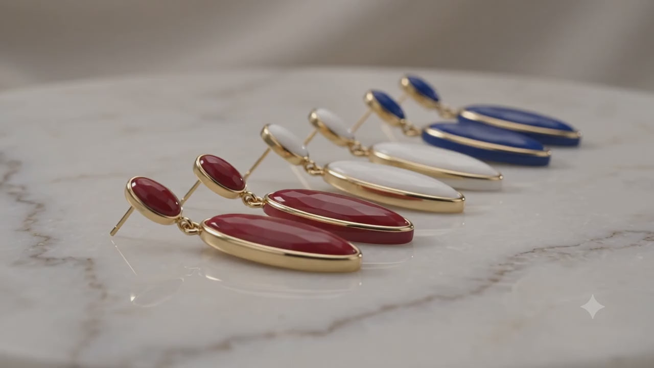 Load video: Gold-Tone Enamel Oval Stud &amp; Elongated Drop Earrings