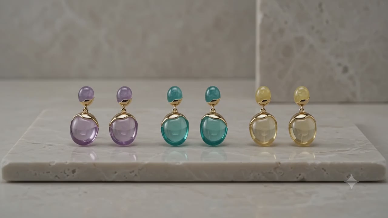 Load video: Gold-Tone Resin Teardrop Dome Drop Earrings