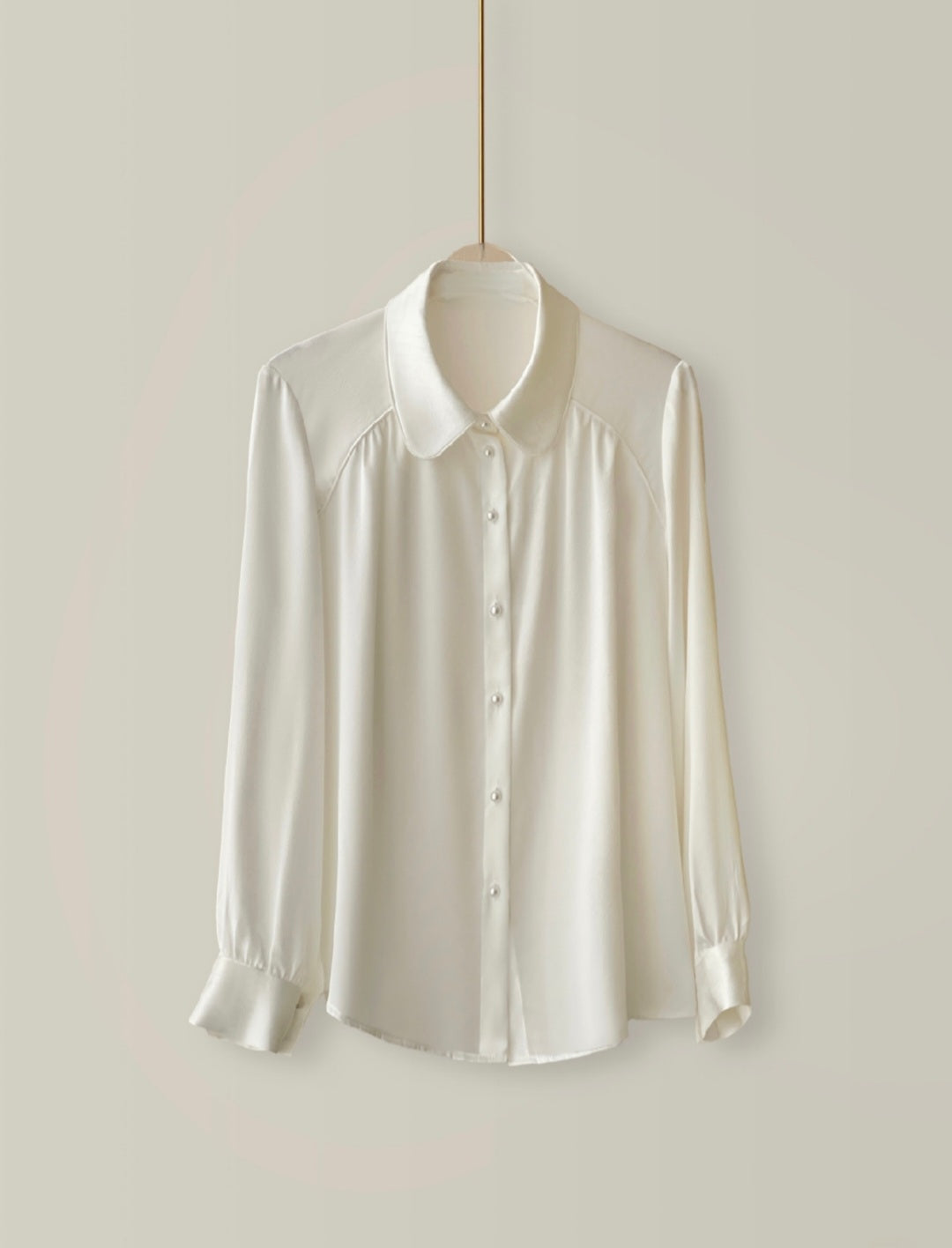 Pearl Button Satin Shirt with Rounded Collar-1