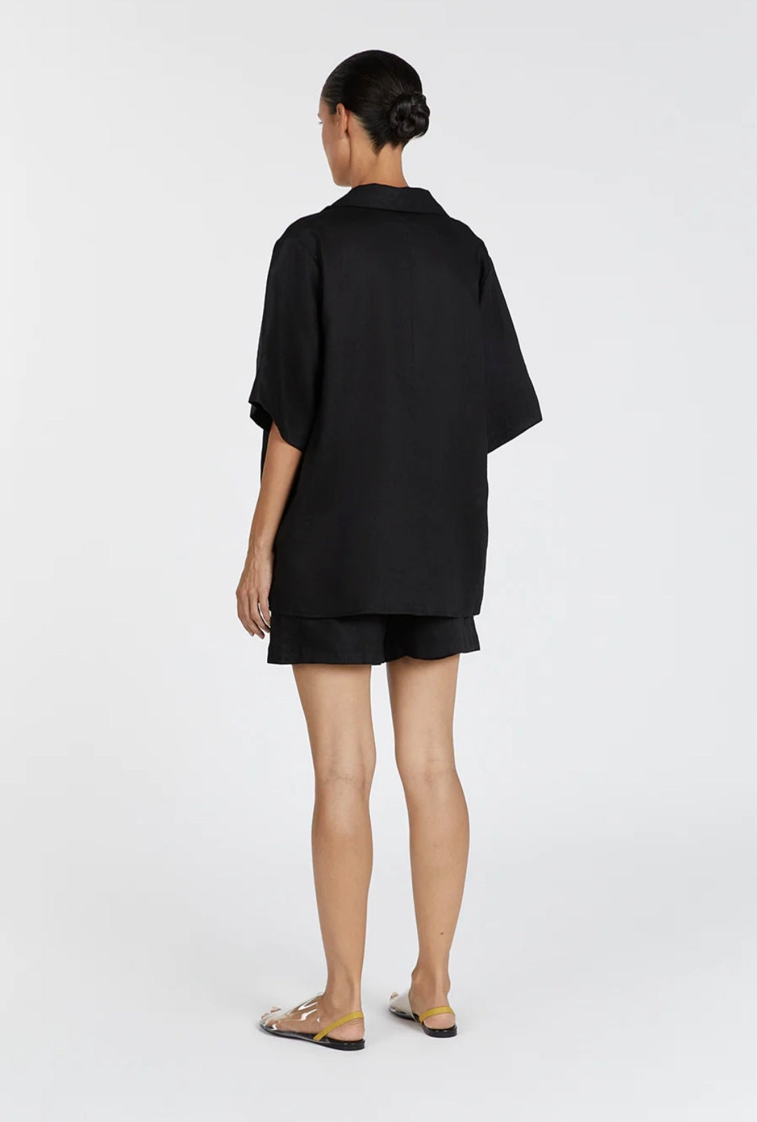 Black Linen Top with Tie-Ups-4