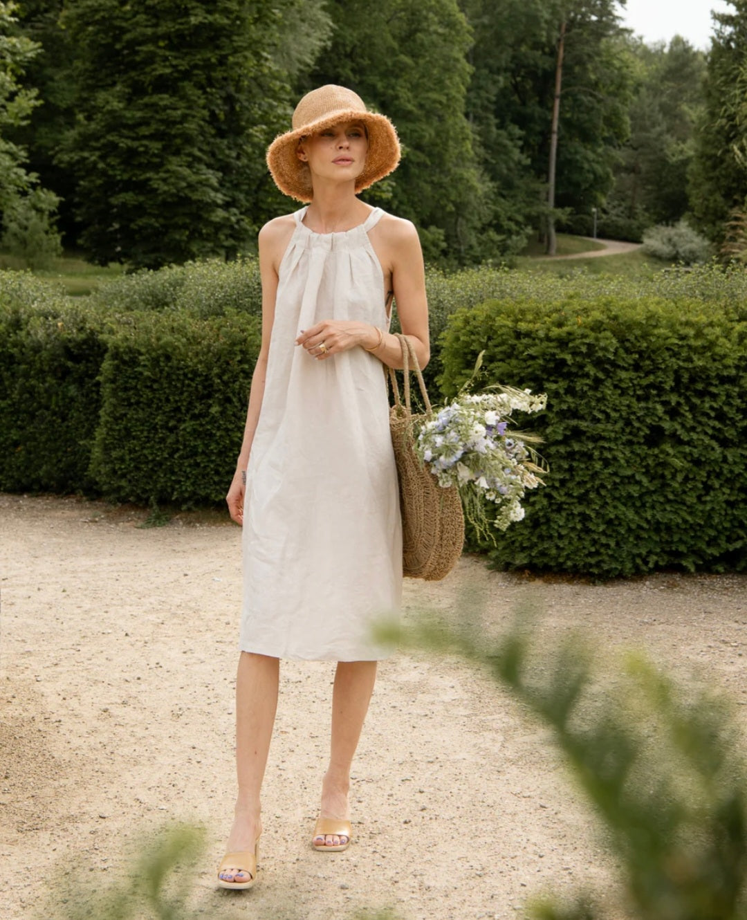Ivory Linen Halter Dress-4