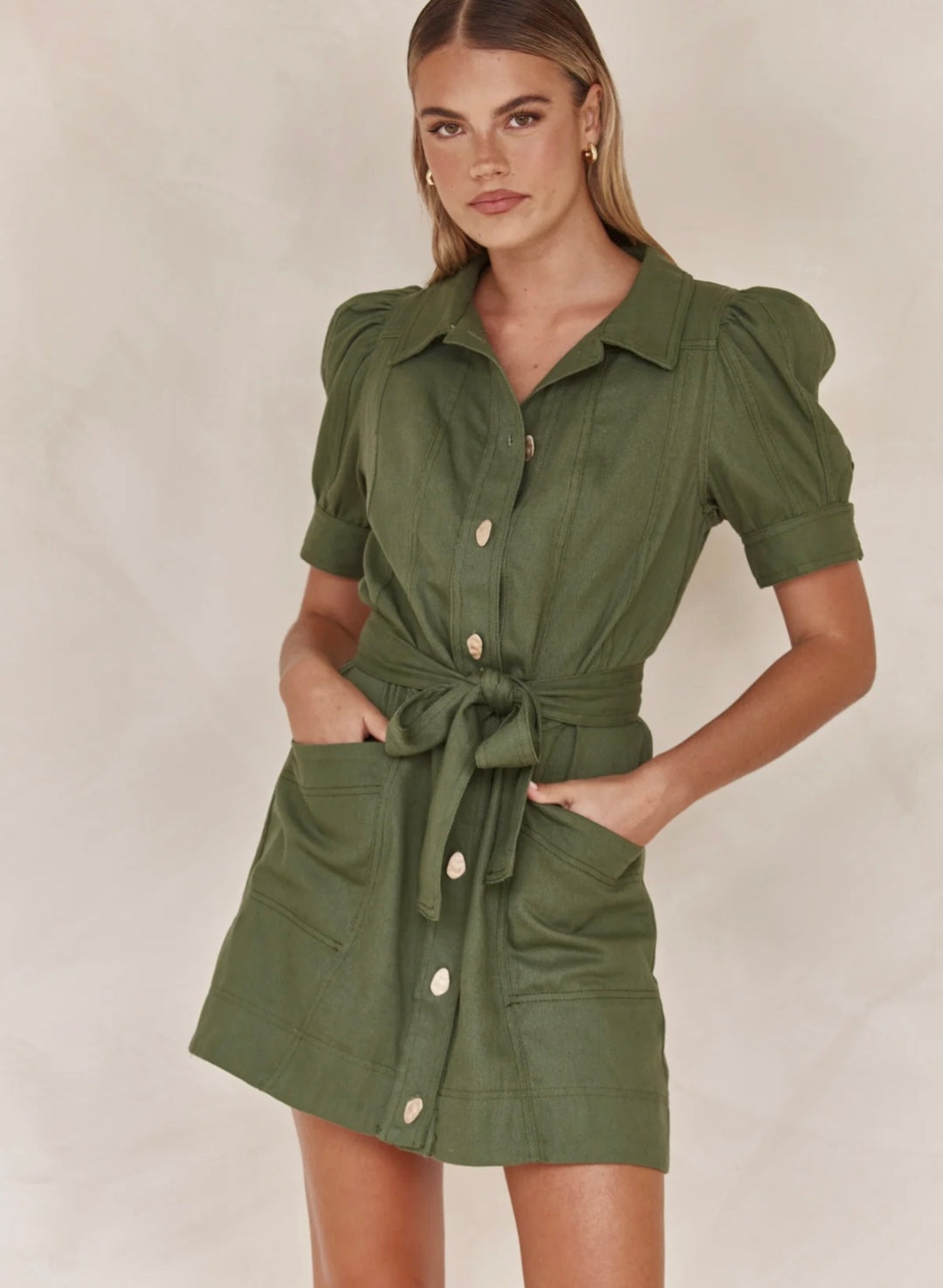 Shirt Style Linen Dress with Tie-Ups