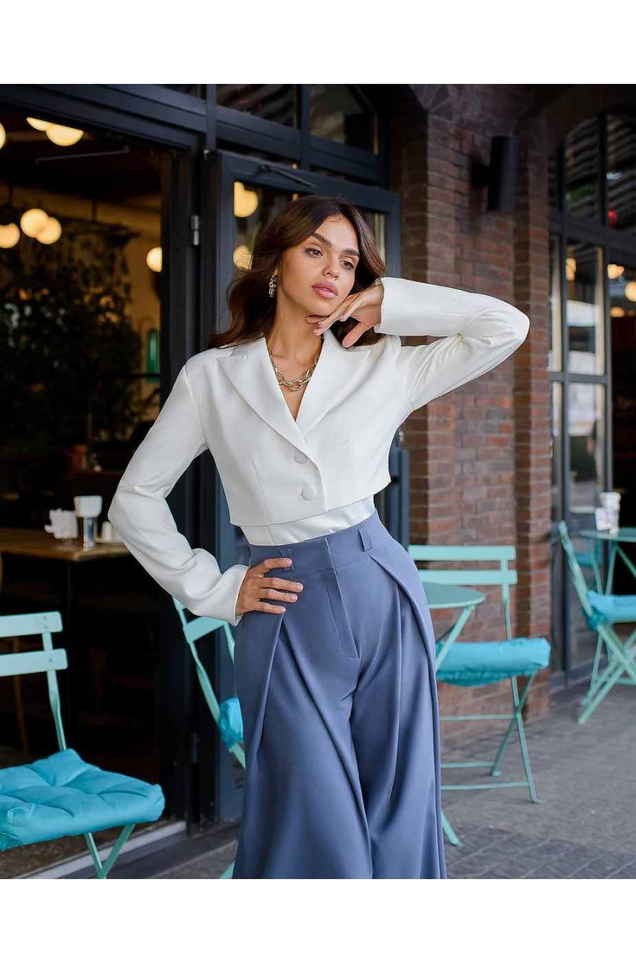 Cropped Banana Crepe Blazer Top-0