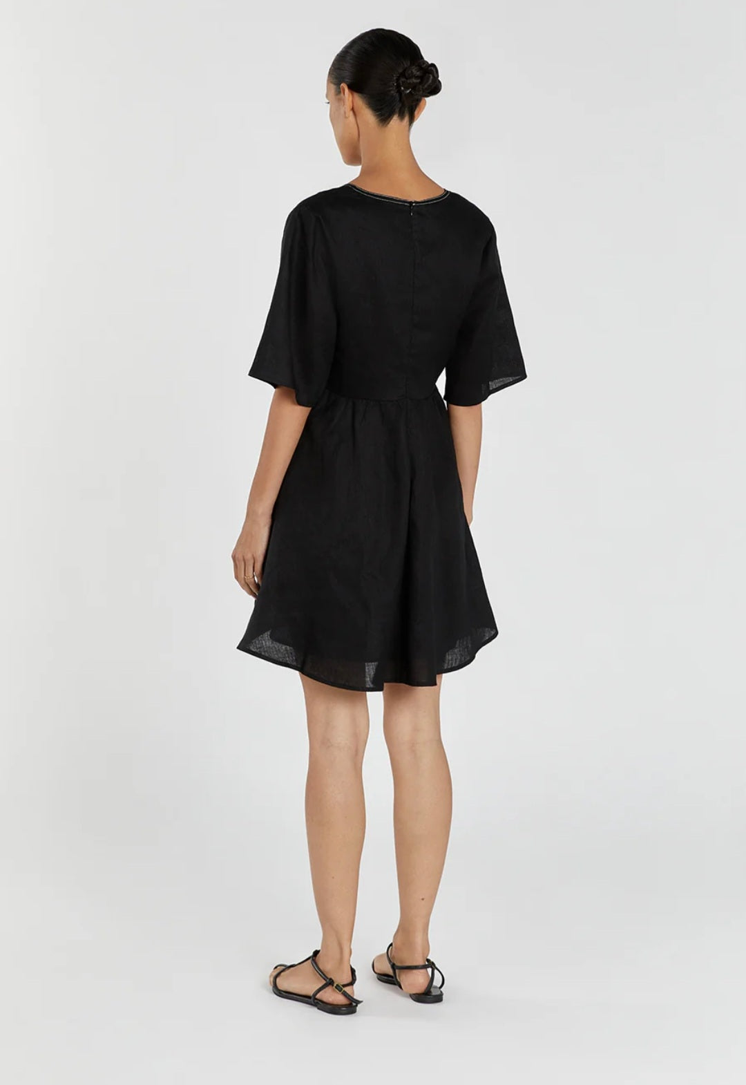 Menton Linen Babydoll Mini Dress (syncee)-3