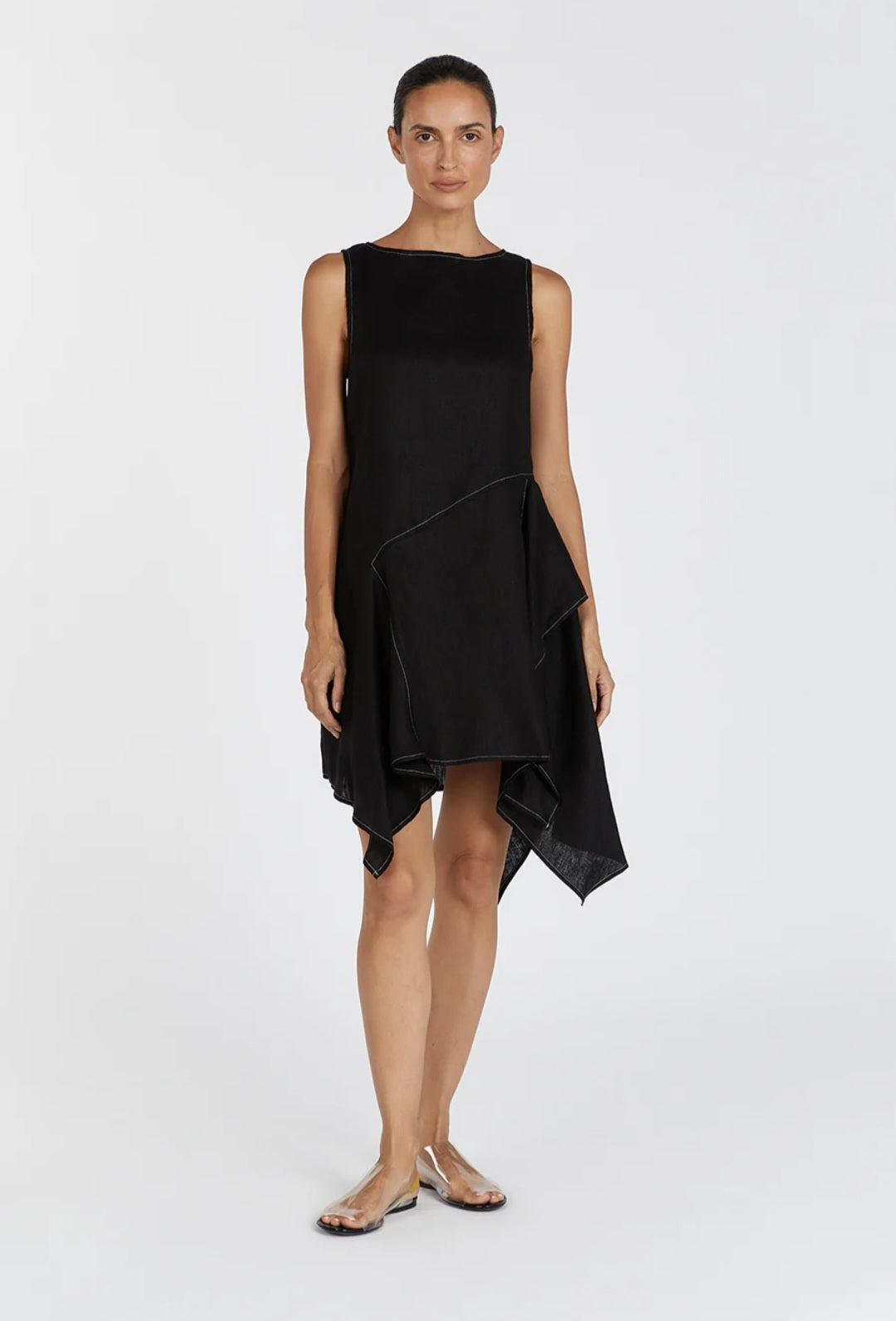 Black Linen Asymetric Dress-0