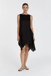 Black Linen Asymetric Dress-0