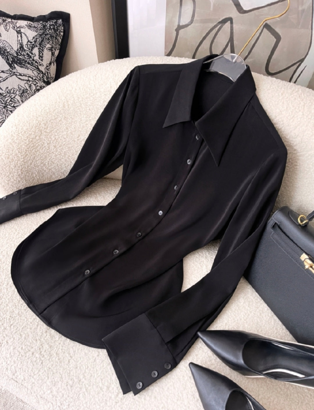 Broad Collar Shirt with Long Sleeves-4
