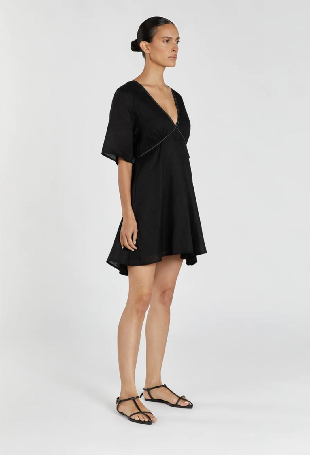 Menton Linen Babydoll Mini Dress (syncee)-2