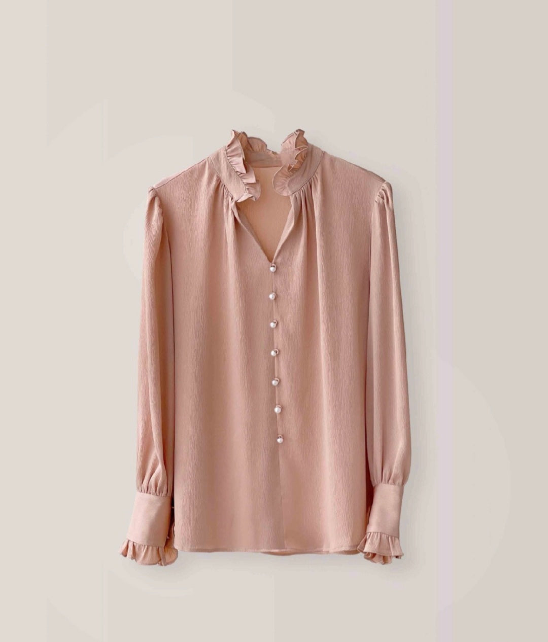 Frilled Chiffon Long Sleeve Top with Pearl Buttons-2