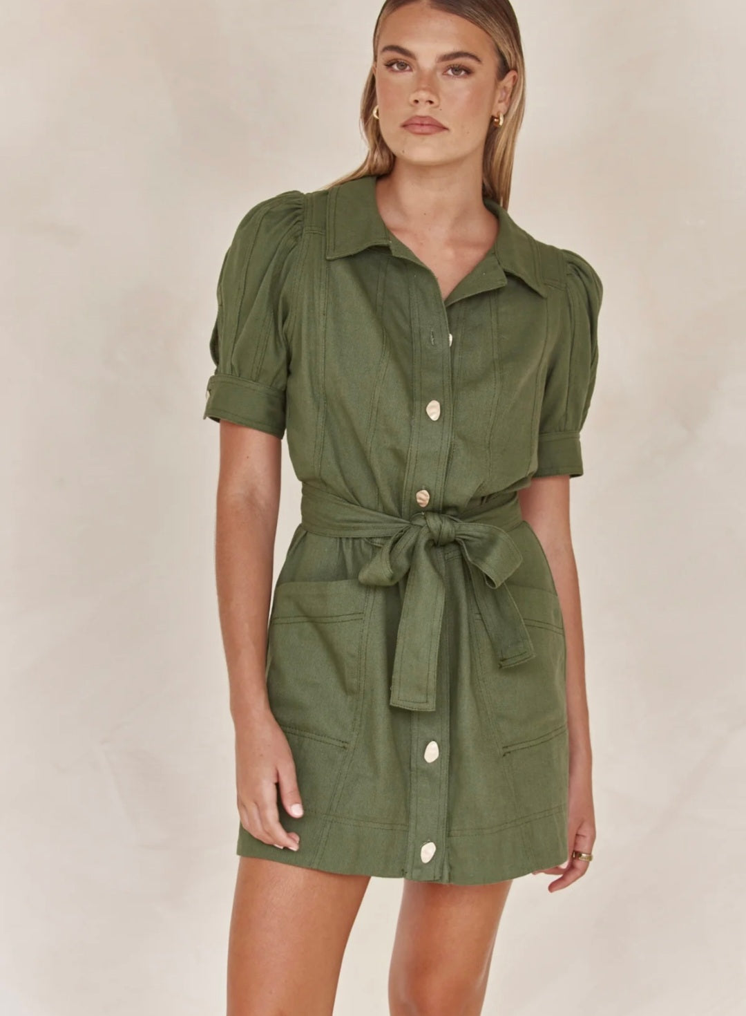 Shirt Style Linen Dress with Tie-Ups