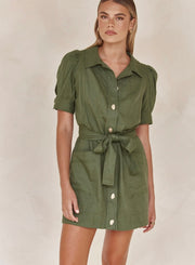 Shirt Style Linen Dress with Tie-Ups