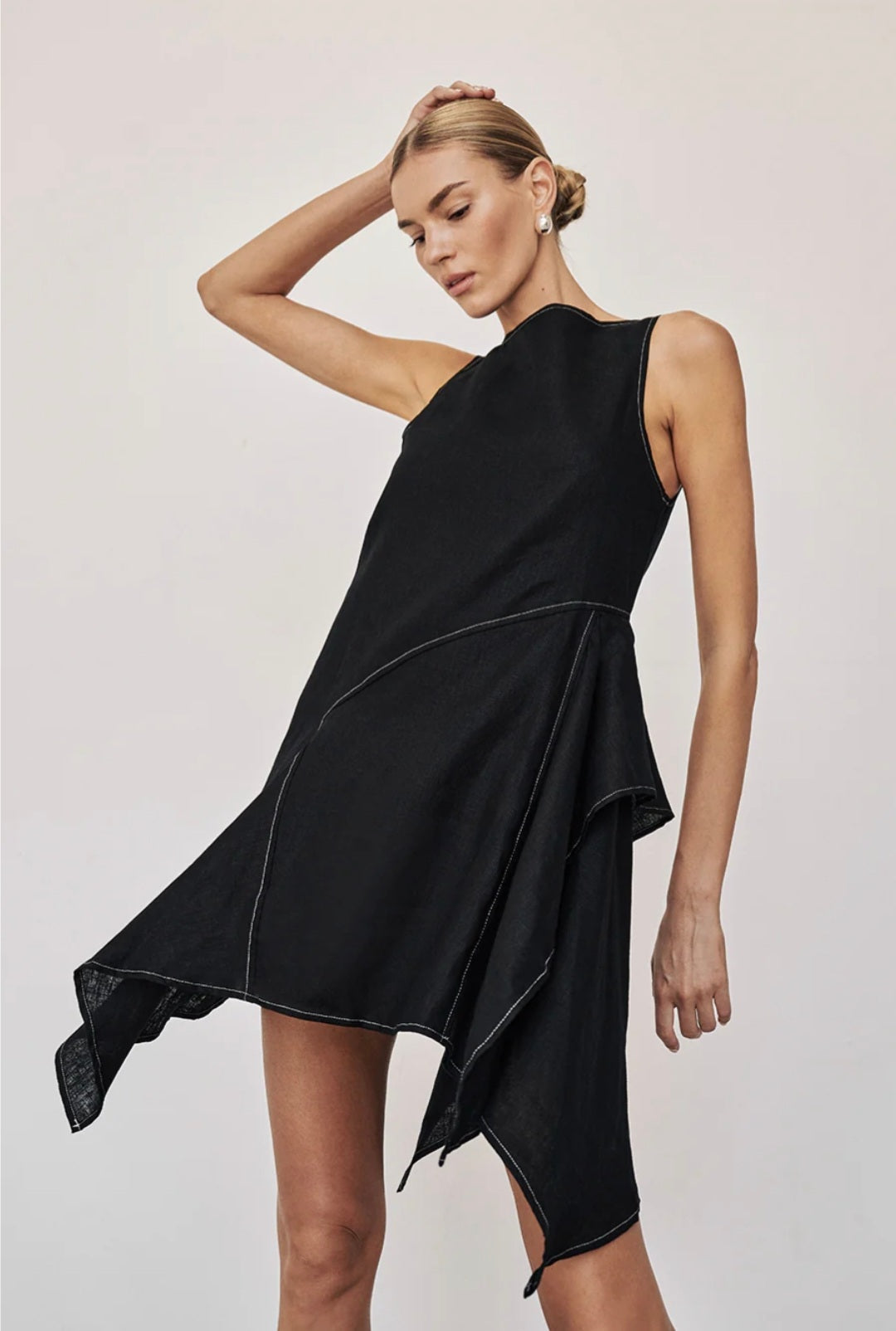 Black Linen Asymetric Dress-1