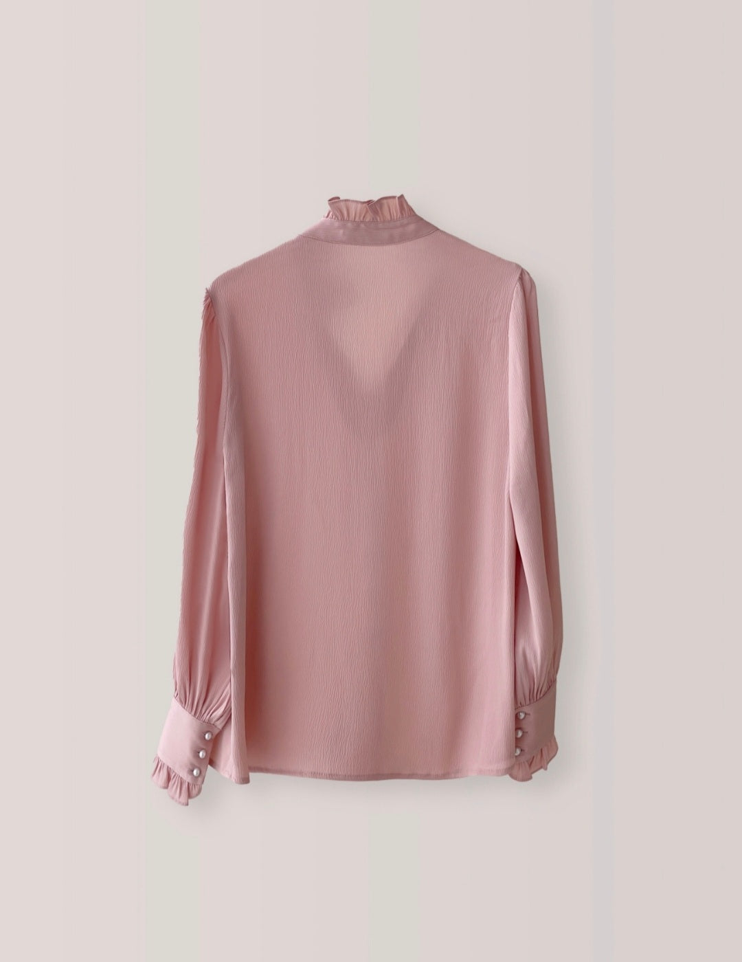 Frilled Chiffon Long Sleeve Top with Pearl Buttons-4
