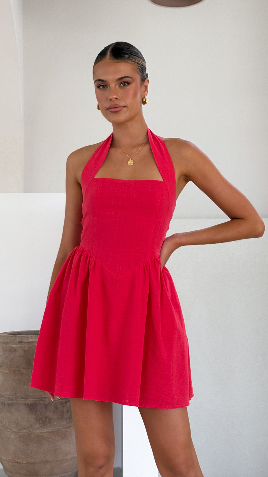 Red Linen Mini Dress-0