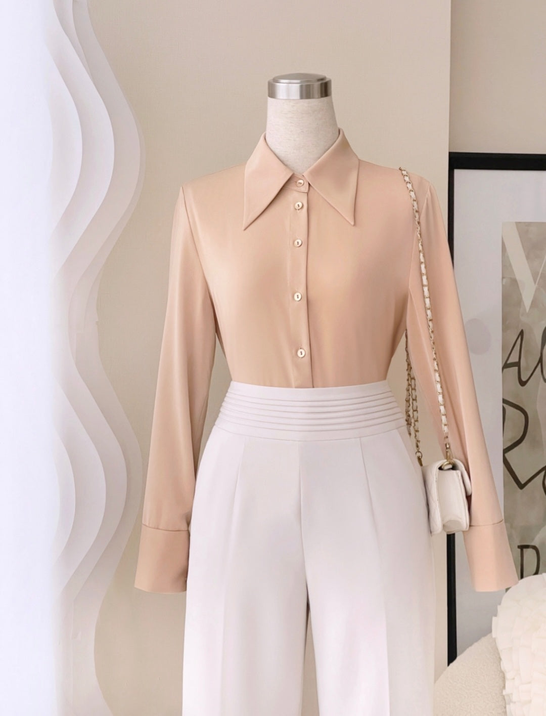 Broad Collar Shirt with Long Sleeves-0