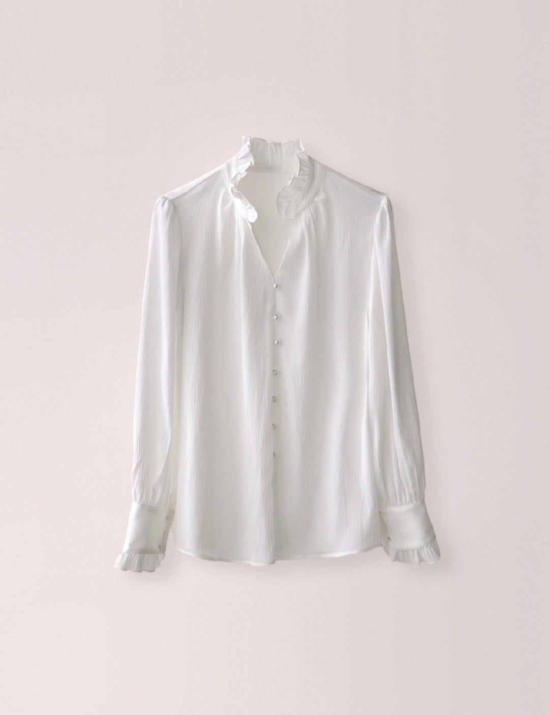 Frilled Chiffon Long Sleeve Top with Pearl Buttons-1