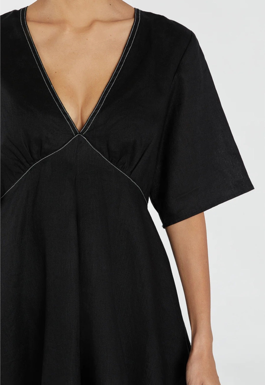 Menton Linen Babydoll Mini Dress (syncee)-4
