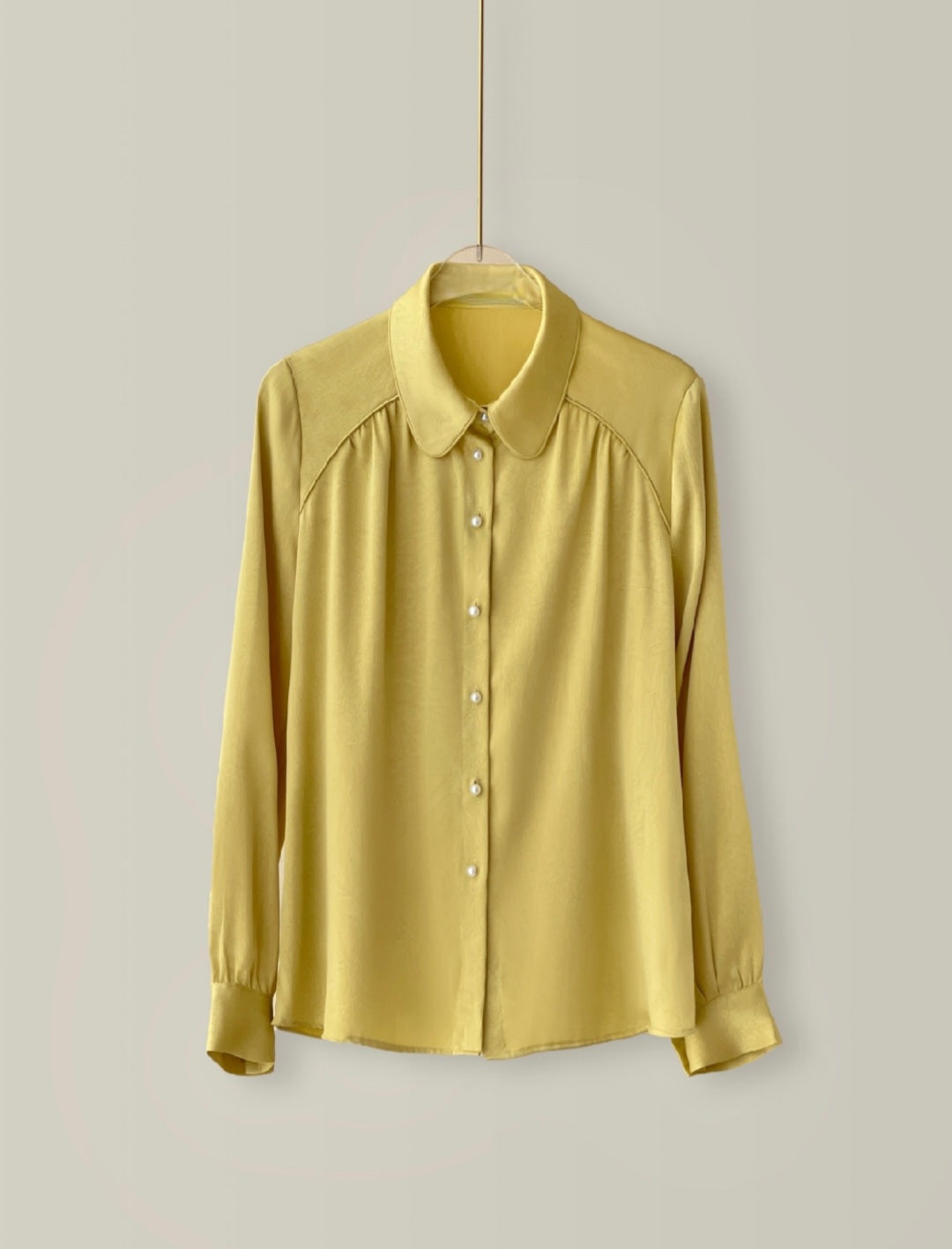 Pearl Button Satin Shirt with Rounded Collar-2