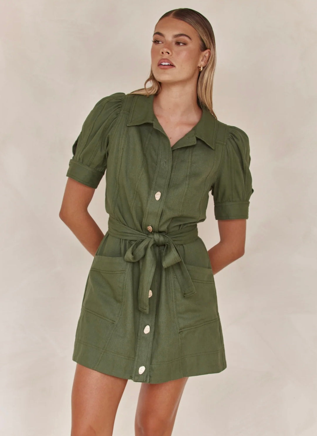 Shirt Style Linen Dress with Tie-Ups