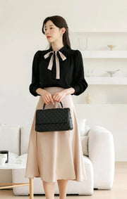 Crepe Tie-Up Shirt with Long Sleeves-0