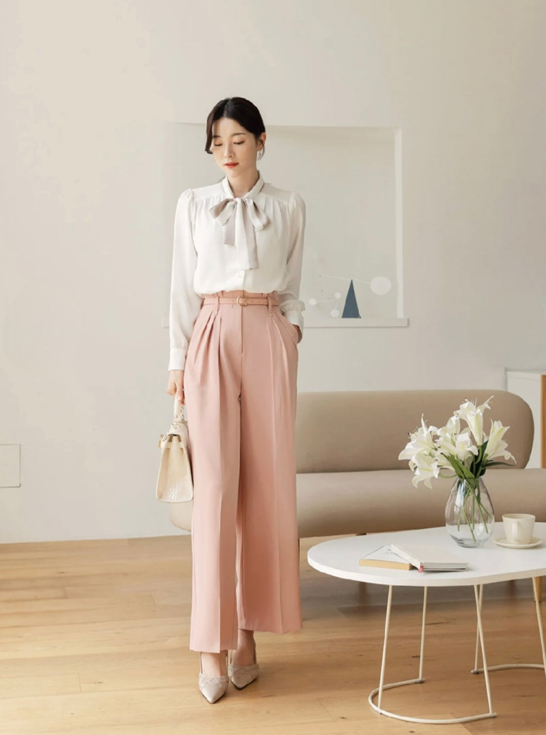 Crepe Tie-Up Shirt with Long Sleeves-3