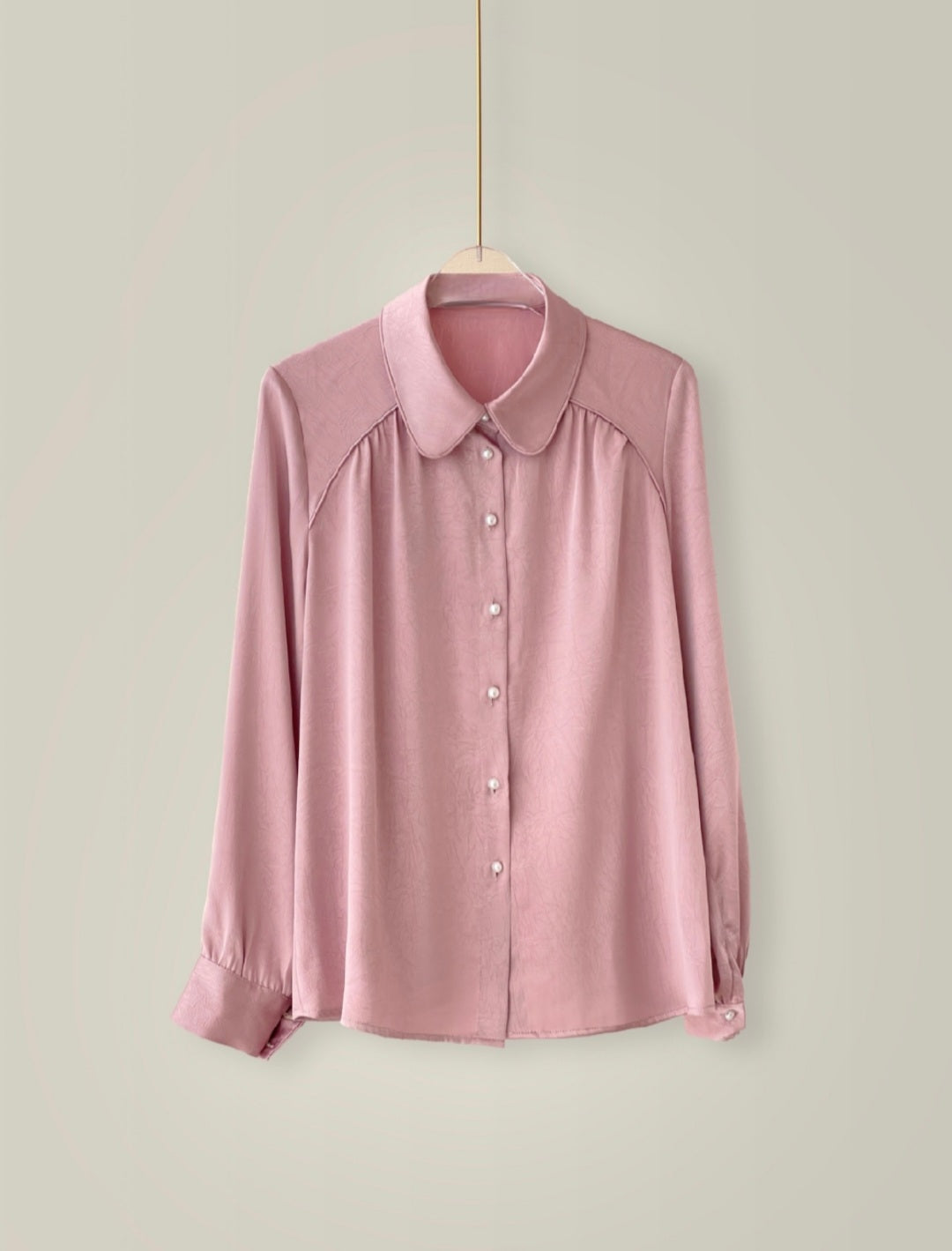 Pearl Button Satin Shirt with Rounded Collar-3