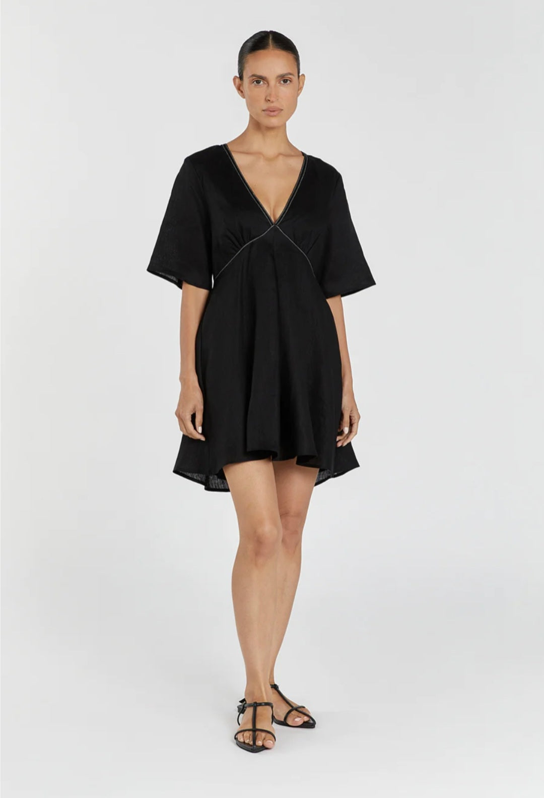 Menton Linen Babydoll Mini Dress (syncee)-1