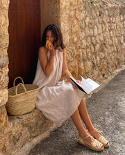 Ivory Linen Halter Dress-0