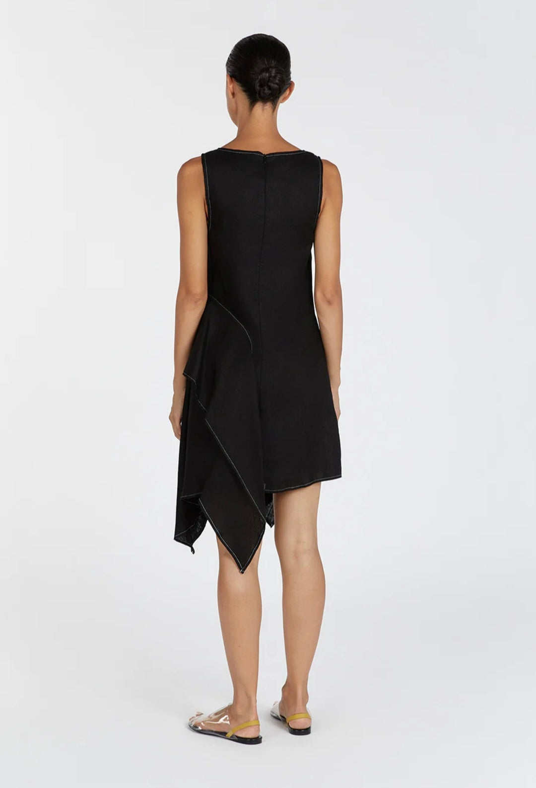 Black Linen Asymetric Dress-4