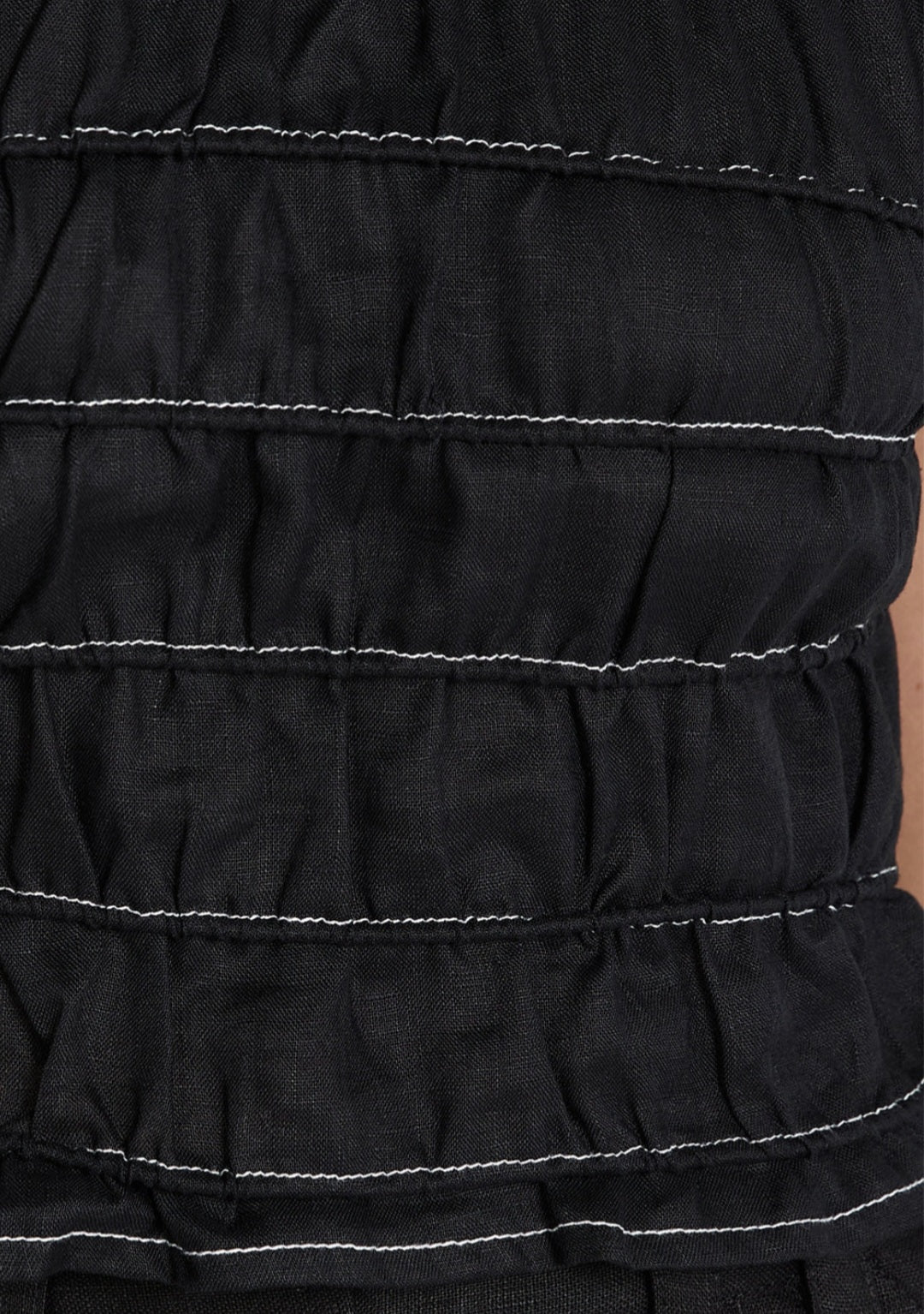 Black Linen Top with Smock Design-1