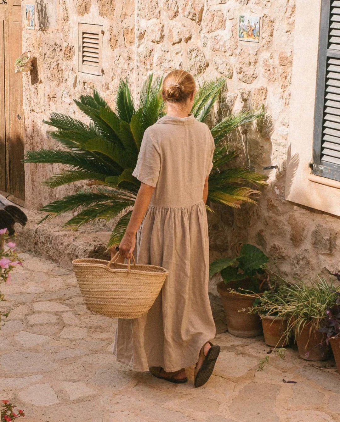 Beige Linen Shirt Maxi Dress (Syncee)-4