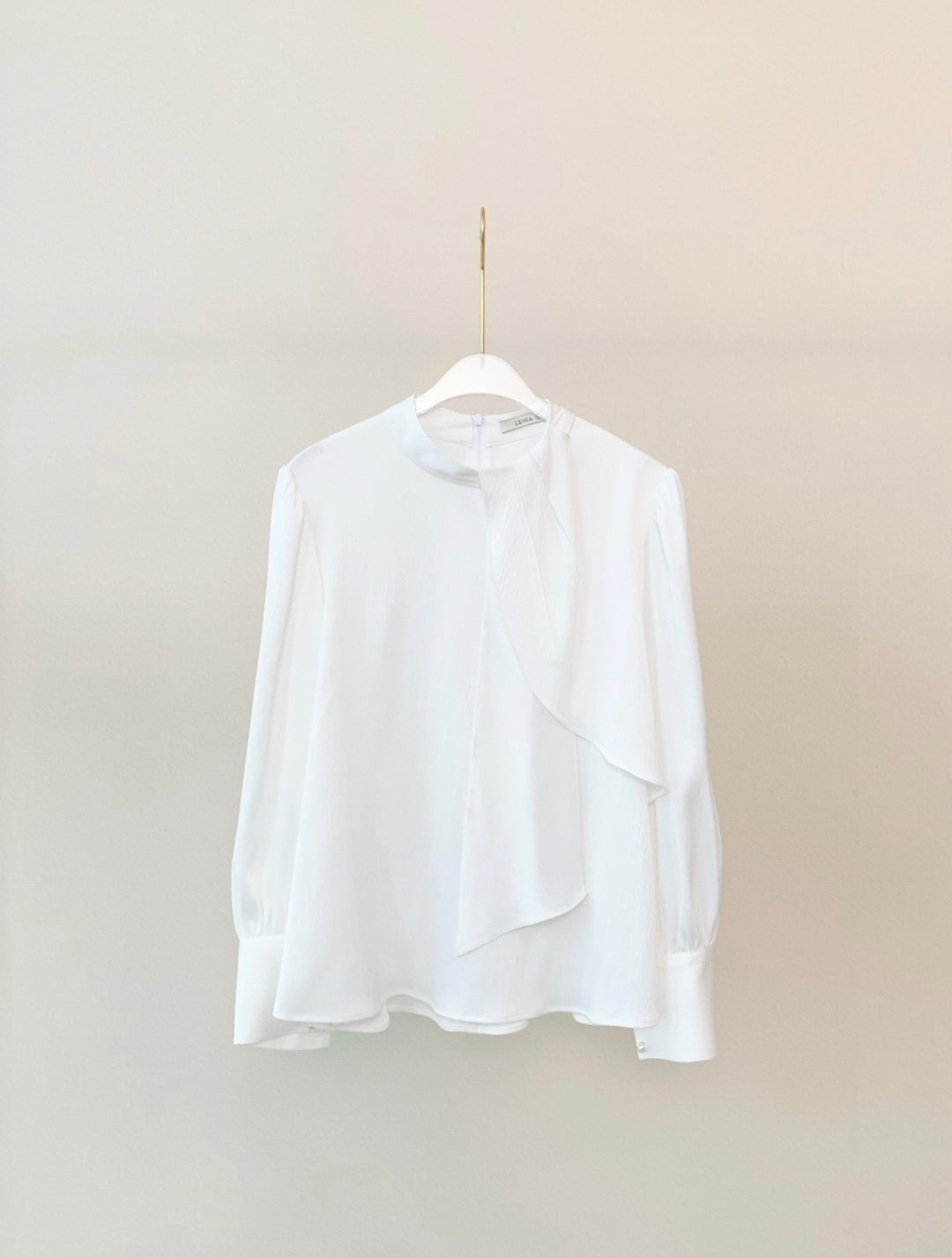 High Collared Satin Top with Tie-Up and Pearl Buttons-1