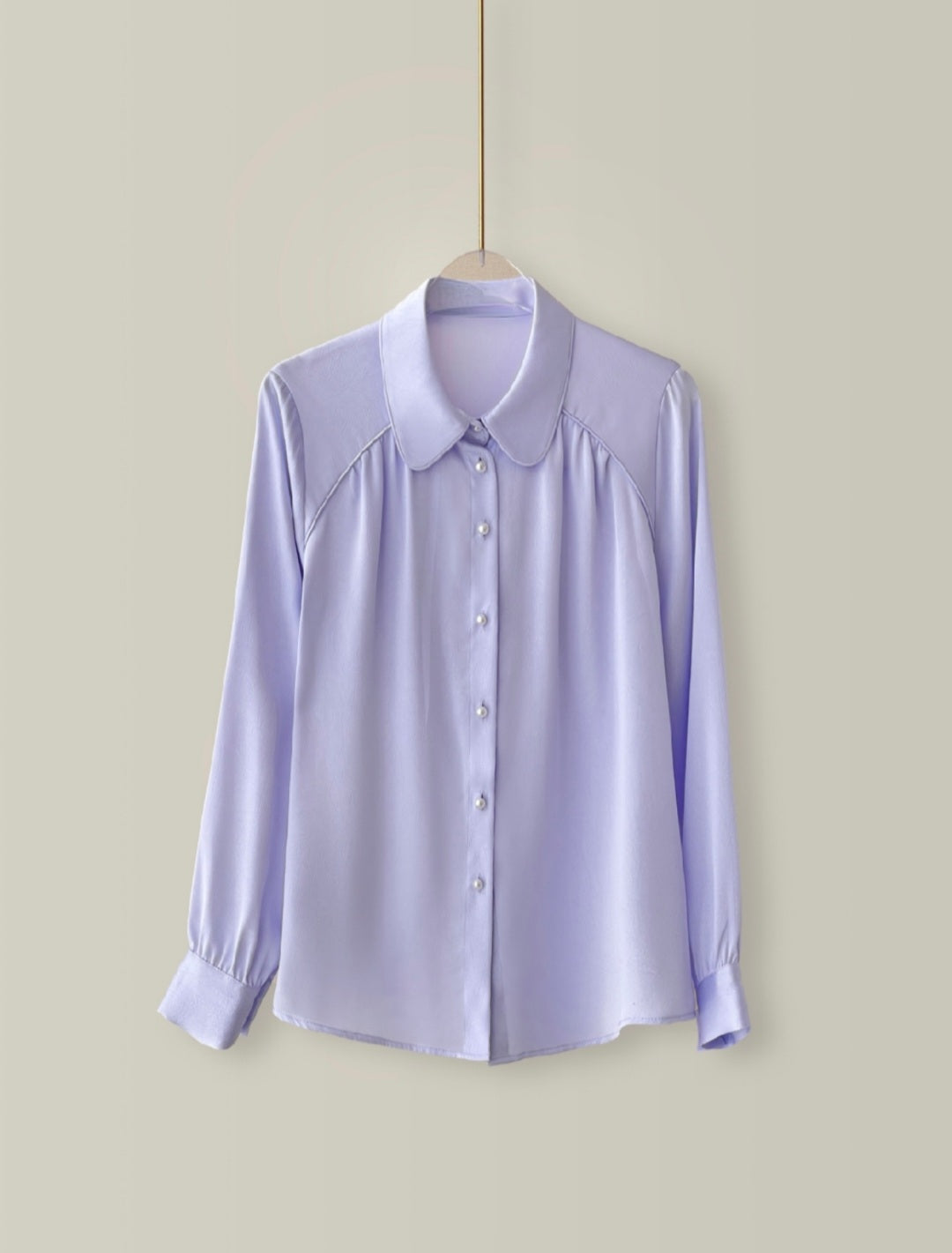 Pearl Button Satin Shirt with Rounded Collar-4